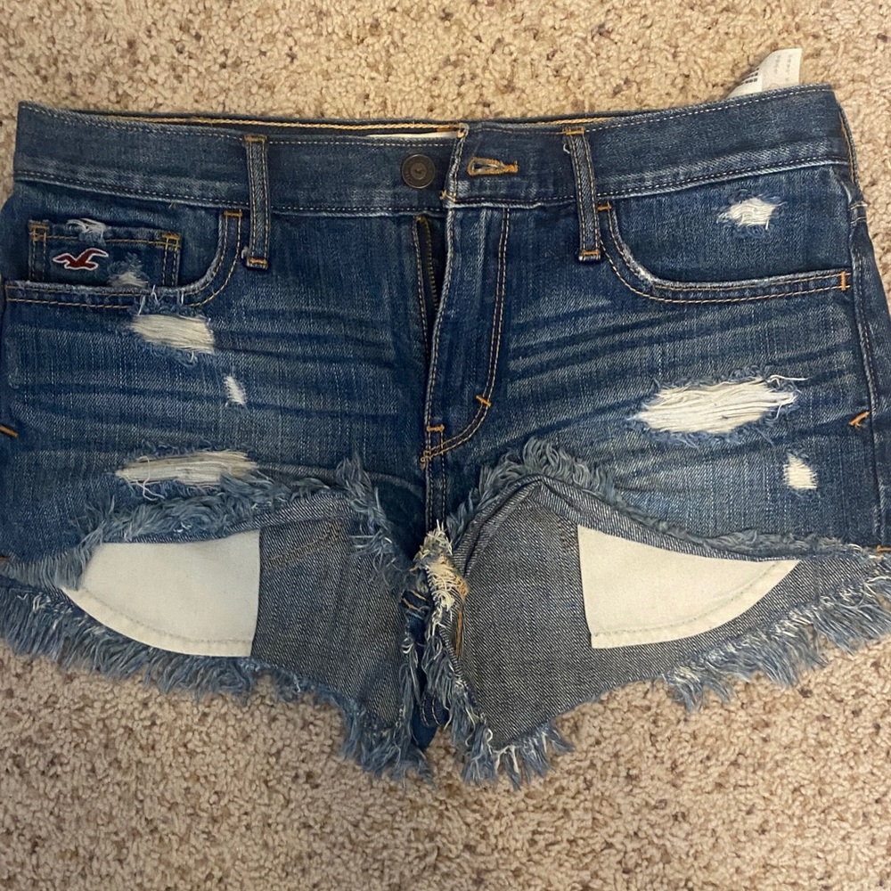 Hollister Women's Frayed Denim Shorts - Dark Blue
